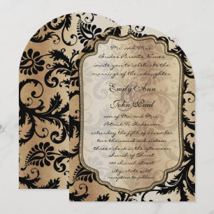 Gold & Black Damask Swirls Wedding Invitation
