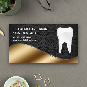 Gold Black Damask Tooth Dental Clinic Dentist Business Card