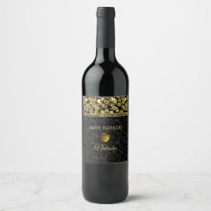 Gold & Black Damask Wine Label