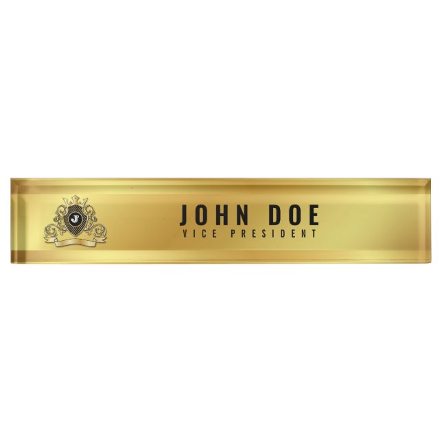 Gold-Black Desk Nameplate with Monogram (Front)