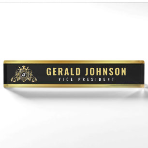 Gold-Black Desk Nameplate with Monogram