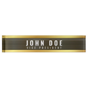 Gold-Black Desk Nameplate with Monogram and gold l