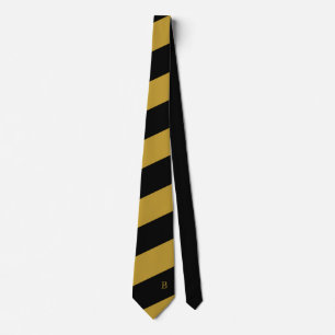 Gold Black Diagonal Stripes Monogram Neck Tie