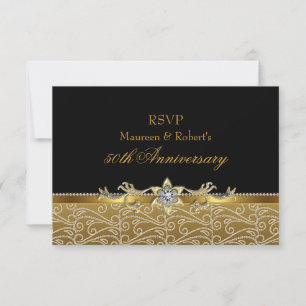 Gold & Black Diamond 50th Anniversary RSVP Card