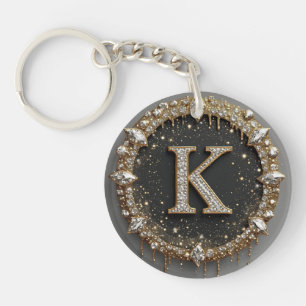 Gold Black Diamond Letter K Gift Key Ring