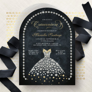 Gold Black Diamonds Elegant Quinceanera Invitation
