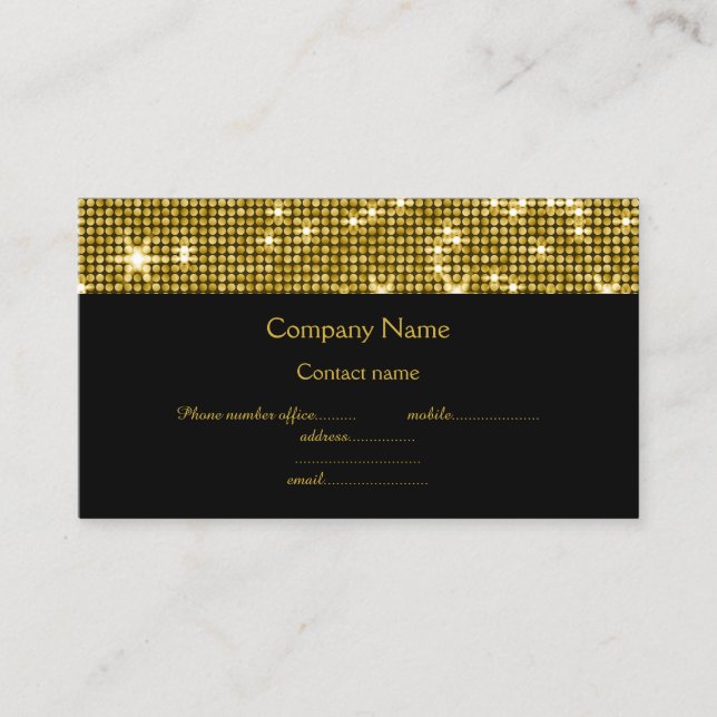 GOLD BLACK DISCO THEME SPARKLE BUSINESS CARD (Front)