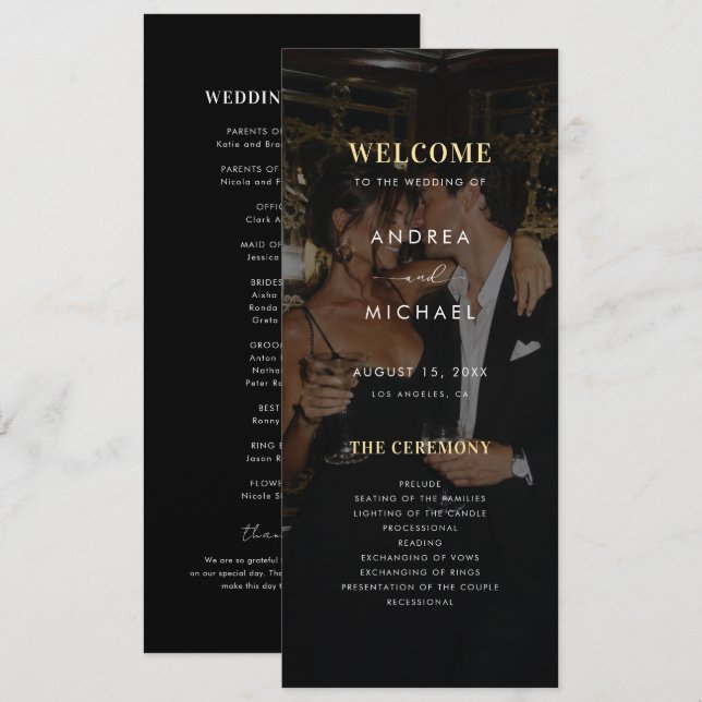 Gold & Black Editorial Photo Wedding Programme (Front/Back)