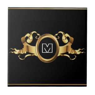 Gold-Black Elegance With Initials Tile