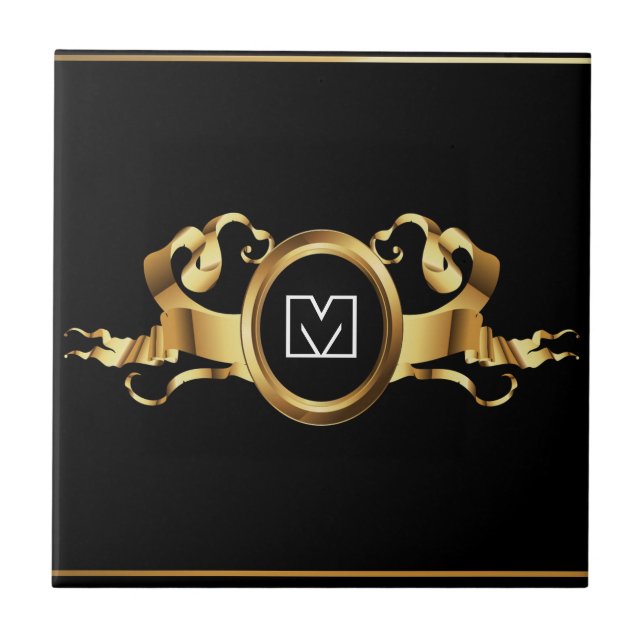 Gold-Black Elegance With Initials Tile (Front)