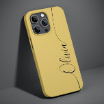 Gold Black Elegant Calligraphy Script Name Case-Mate iPhone 14 Case<br><div class="desc">Gold Black Elegant Calligraphy Script Custom Personalised Name iPhone 14 Smart Phone Cases features a modern and trendy simple and stylish design with your personalised name in elegant hand written calligraphy script typography on a gold background. Designed by ©Evco Studio www.zazzle.com/store/evcostudio</div>