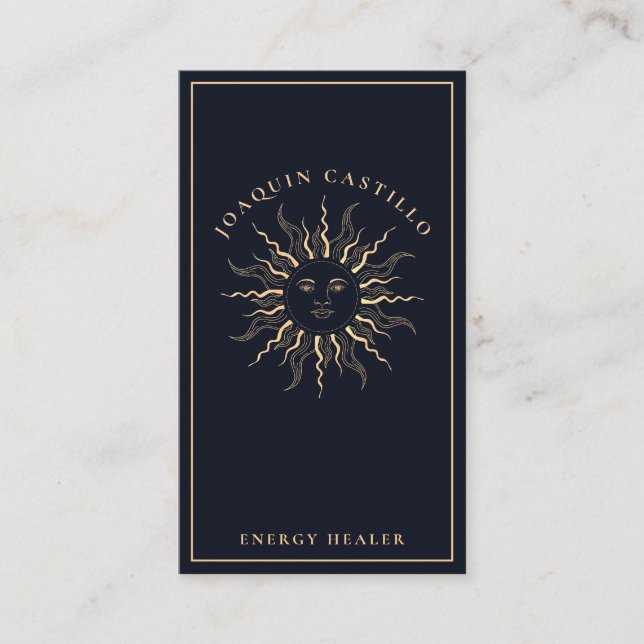 Gold Black Elegant Celestial Sun Business Card (Front)