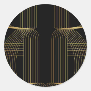 Gold, black, elegant, cool, unique trendy line art classic round sticker