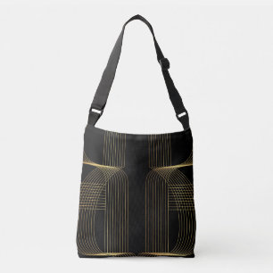 Gold, black, elegant, cool, unique trendy line art crossbody bag