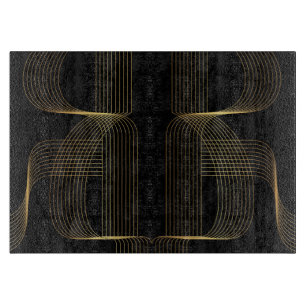 Gold, black, elegant, cool, unique trendy line art cutting board