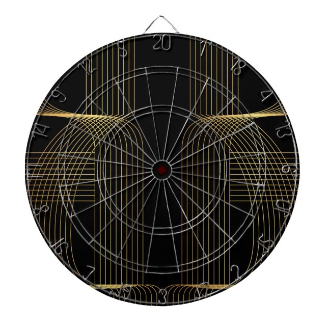 Gold, black, elegant, cool, unique trendy line art dartboard (Front)