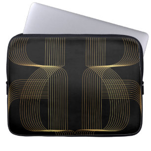 Gold, black, elegant, cool, unique trendy line art laptop sleeve