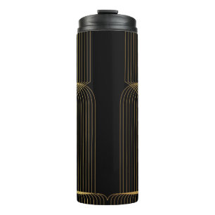 Gold, black, elegant, cool, unique trendy line art thermal tumbler