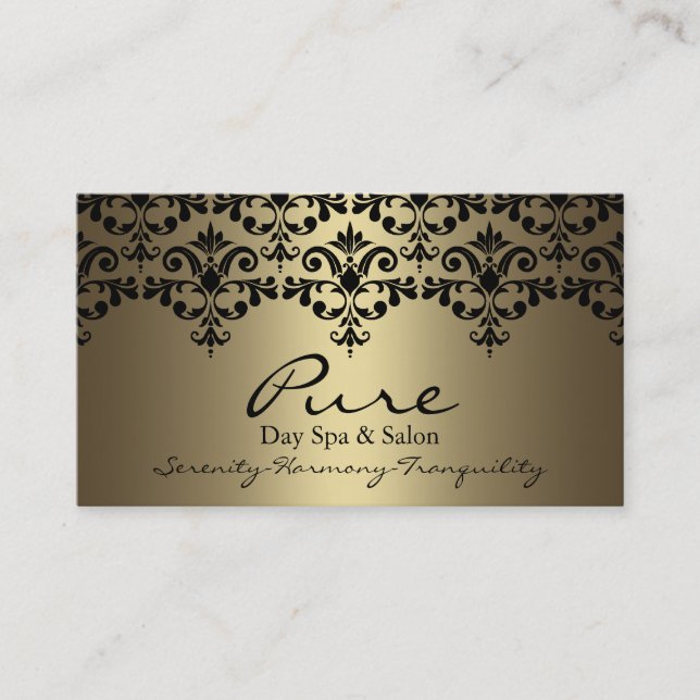 Gold & Black Elegant Damask Business Card (Front)