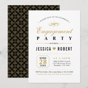 Gold & Black Elegant Engagement Party Invitation