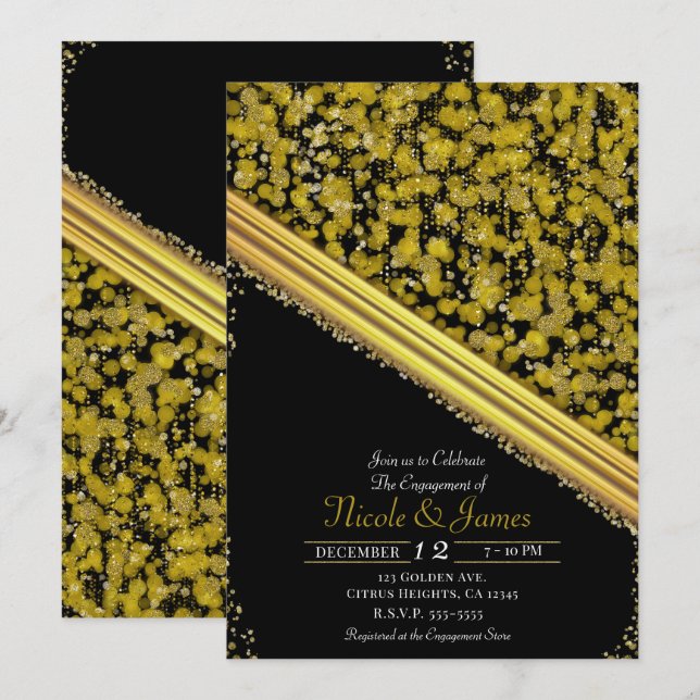 Gold & Black Elegant Glam Engagement Party Invitation (Front/Back)
