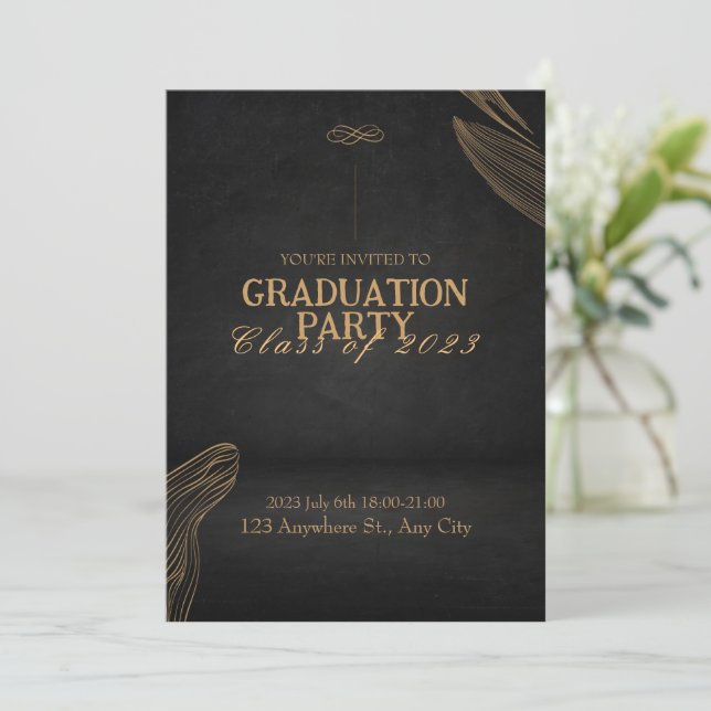 Gold Black Elegant Graduation Party Invitation (Standing Front)