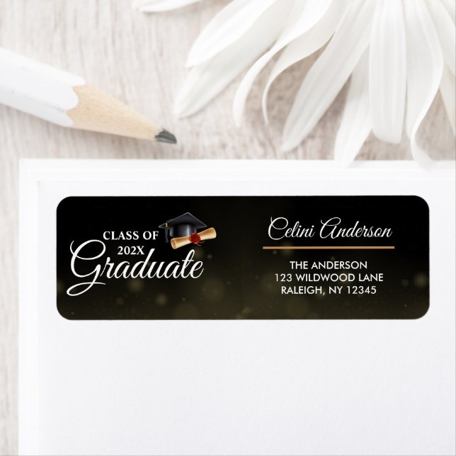 Gold & Black Elegant Graduation Return Address  (Insitu)