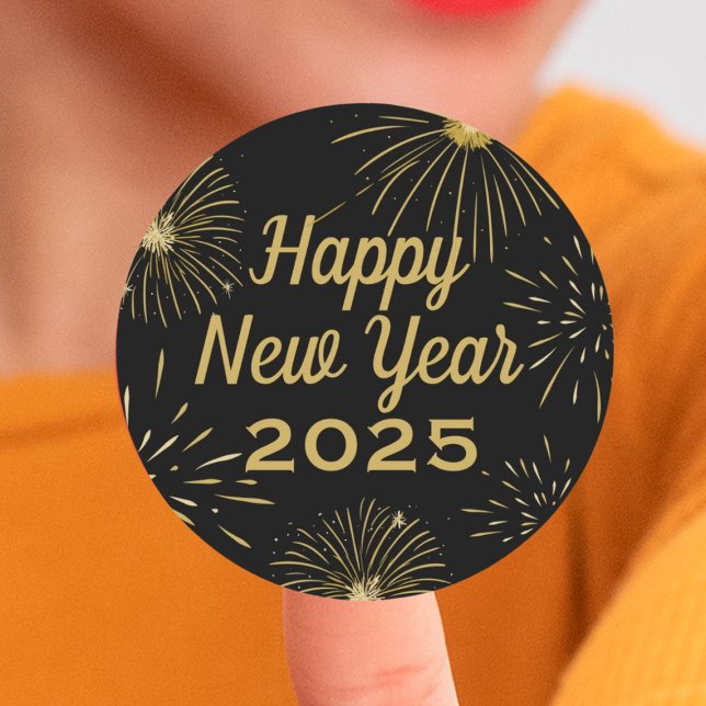 Gold Black Elegant Happy New Year 2025 Party Classic Round Sticker (Gold Black Elegant Happy New Year Party Classic Round Sticker
)