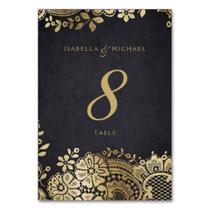 Gold black elegant lace wedding table card