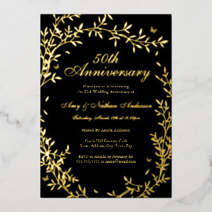 Gold Black Elegant Leaf 50th Wedding Anniversary 