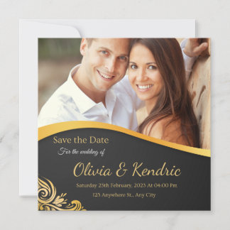Gold Black Elegant Luxury Photo Wedding Invitation
