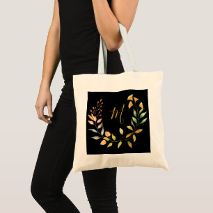 Gold Black Elegant Monogram Tote Bag