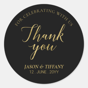 Gold & Black Elegant Party Favour Thank you Classic Round Sticker