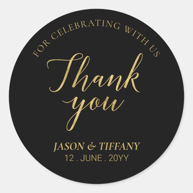 Gold & Black | Elegant Party Favour Thank you Classic Round Sticker (Front)