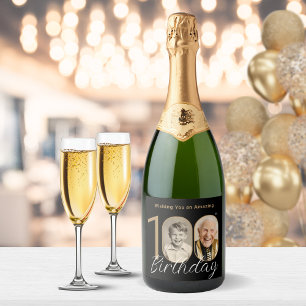Gold Black Elegant Photo 100th Birthday Gift Sparkling Wine Label