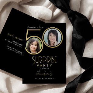 Gold black elegant photo 50th birthday party invitation