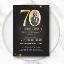 Gold Black Elegant Photo Surprise 70th Birthday
