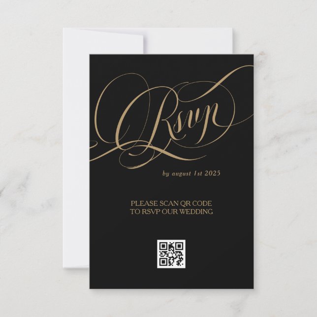 Gold Black Elegant Romantic Wedding RSVP Card (Front)