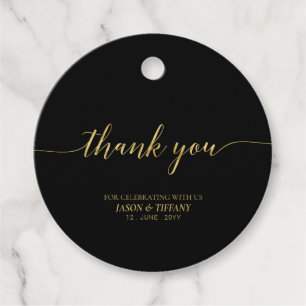 Gold & Black Elegant Script Party Favour Thank you Tags