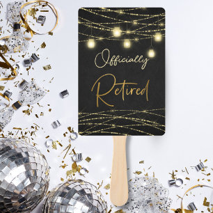 Gold Black Elegant Script Retirement Sign Hand Fan