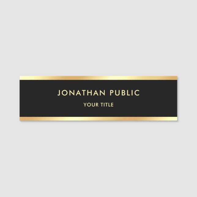 Gold Black Elegant Template Modern Professional Name Tag (Front)