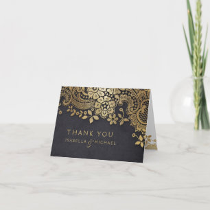 Gold black elegant vintage lace wedding thank you card