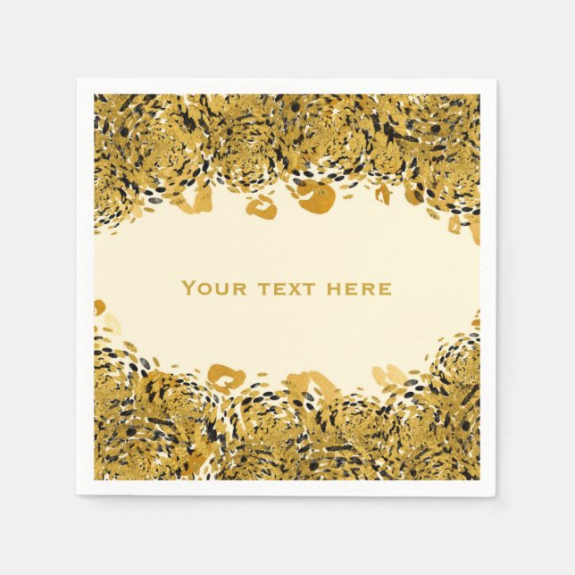 Gold & Black Exotic Jungle Cheetah Cream Napkin (Front)