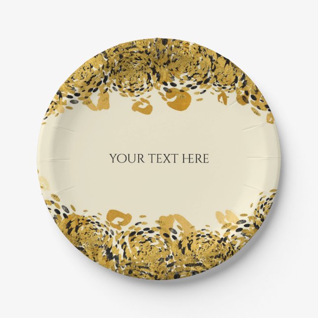 Gold & Black Exotic Jungle Cheetah Glam Cream Paper Plate (Front)
