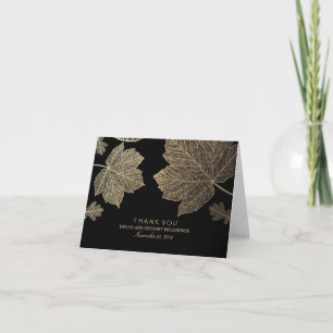 Gold Black Fall Leaves Wedding Thank You Card
