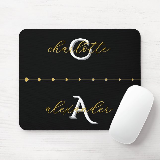 Gold & Black Family Name Mouse Pad Gift (With Mouse)