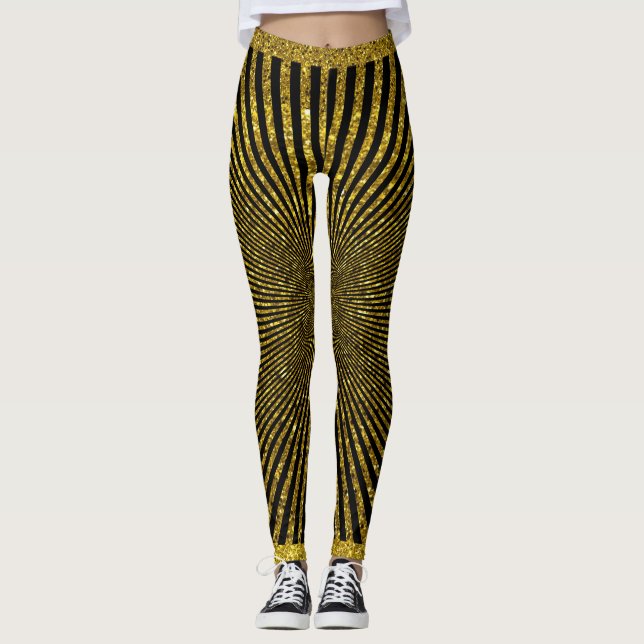 Gold Black Fashionable Trendy  Leggings (Front)