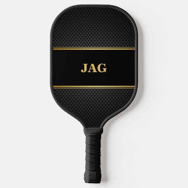 Gold Black Faux Carbon Monogram Pickleball Paddle (Back)