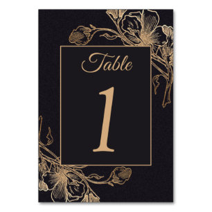 Gold Black Faux Metal Floral Design Wedding  Place Table Number