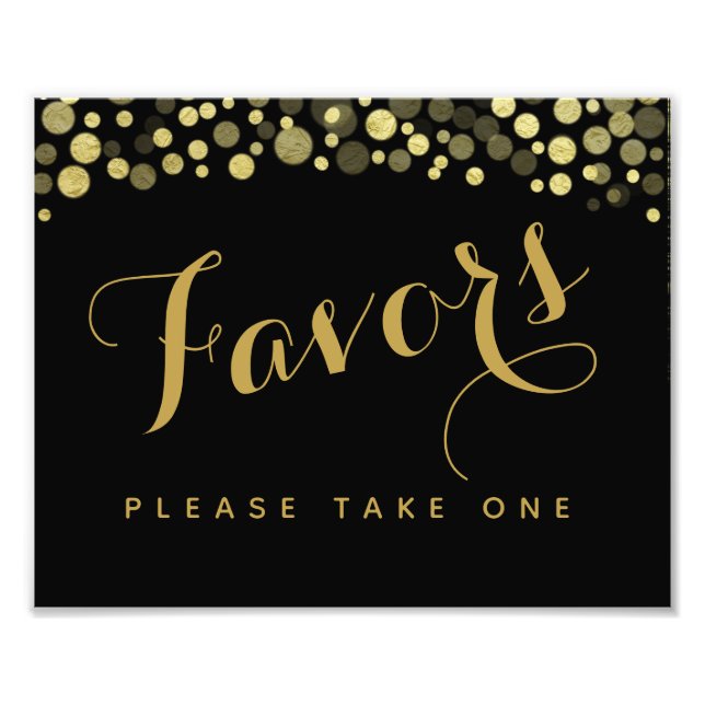 Gold & Black Favours party or wedding sign (Front)
